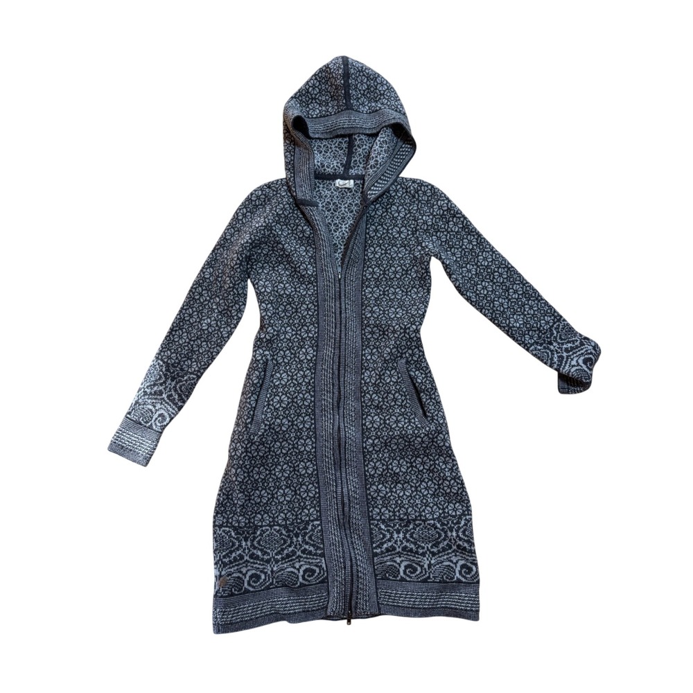 Telluride Clothing Co Fair Isle Knit Hooded Long Full Zip Cardigan Dress S